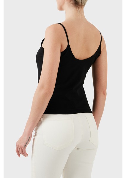 Ortensia Pamuklu Slim Fit Logolu Top V5GP22J1314 Bayan Top V5GP22 J1314 Jblk
