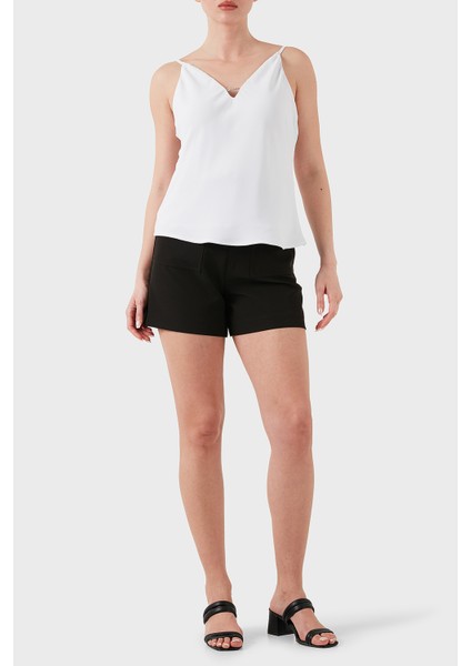 New Valentina Streç Relaxed Fit Yüksek Bel Cepli Mini Short W5GD0IWH9Y2 Bayan Short W5GD0I WH9Y2 Jblk