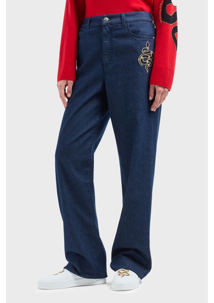 Regular Fit Orta-Yüksek Bel Geniş Paça Işlemeli Jeans Bayan Kot Pantolon EW000736 AF12436 MB001 fiyatları