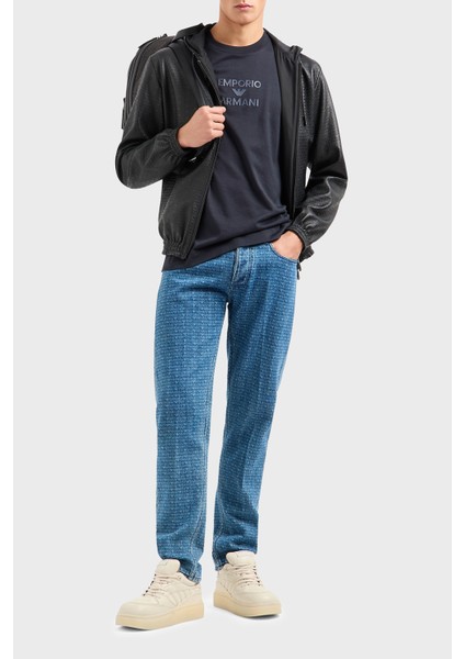 Logo Baskılı Pamuklu Slim Fit Düşük Bel Normal Paça Jeans Erkek Kot Pantolon EM000668 AF13444 FB054