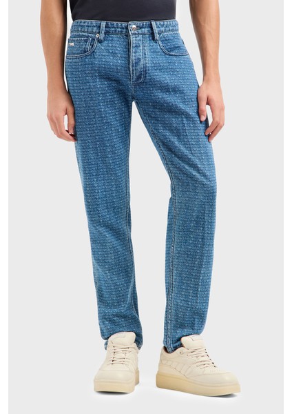 Logo Baskılı Pamuklu Slim Fit Düşük Bel Normal Paça Jeans Erkek Kot Pantolon EM000668 AF13444 FB054 fiyatları