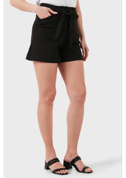 New Valentina Streç Relaxed Fit Yüksek Bel Cepli Mini Short W5GD0IWH9Y2 Bayan Short W5GD0I WH9Y2 Jblk