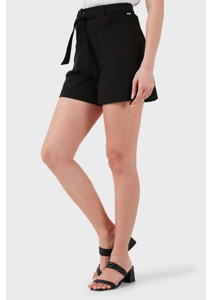 New Valentina Streç Relaxed Fit Yüksek Bel Cepli Mini Short W5GD0IWH9Y2 Bayan Short W5GD0I WH9Y2 Jblk