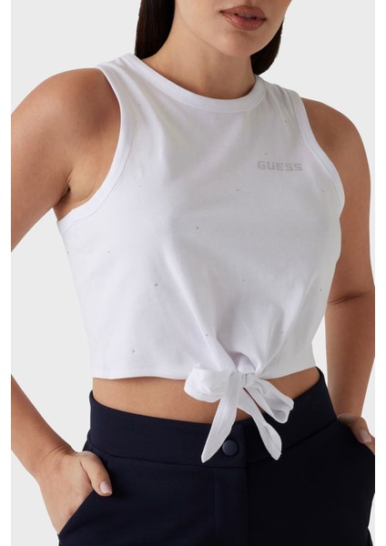 Primula Pamuklu Taşlı Boxy Fit Bağlama Detaylı Crop T Shirt V5GI01I3Z14 Bayan T Shirt V5GI01 I3Z14 G011