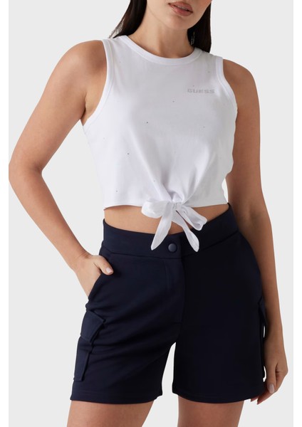 Primula Pamuklu Taşlı Boxy Fit Bağlama Detaylı Crop T Shirt V5GI01I3Z14 Bayan T Shirt V5GI01 I3Z14 G011