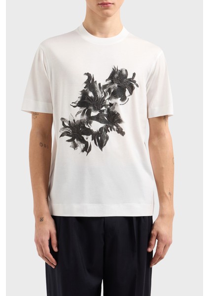 Çiçek Baskılı Pamuklu Regular Fit Bisiklet Yaka T Shirt Erkek T Shirt EM001024 AF10017 U0003