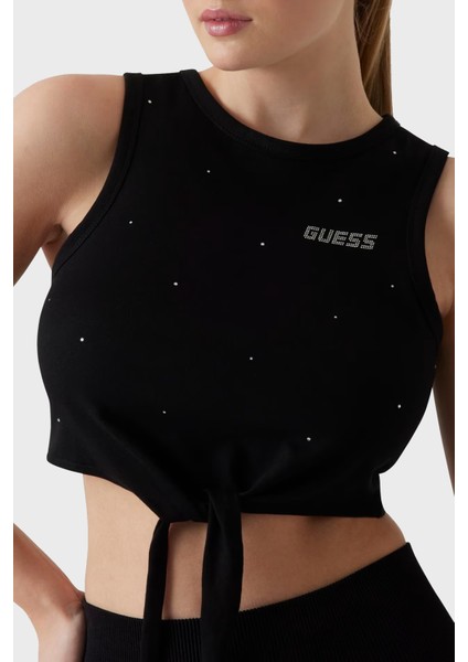 Primula Pamuklu Taşlı Boxy Fit Bağlama Detaylı Crop T Shirt V5GI01I3Z14 Bayan T Shirt V5GI01 I3Z14 Jblk