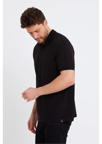 Erkek Siyah Basic Ribana Kol Pamuk Polo Yaka T-Shirt fiyatları