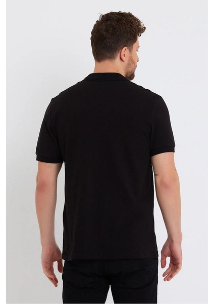 Erkek Siyah Basic Ribana Kol Pamuk Polo Yaka T-Shirt indirimleri
