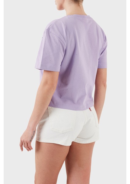 Primula Taşlı Logolu Pamuklu Boxy Fit Bisiklet Yaka T Shirt V5GI00I3Z14 Bayan T Shirt V5GI00 I3Z14 G4I5