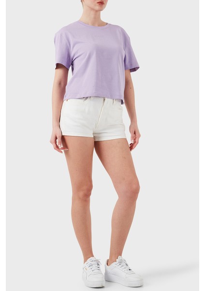 Primula Taşlı Logolu Pamuklu Boxy Fit Bisiklet Yaka T Shirt V5GI00I3Z14 Bayan T Shirt V5GI00 I3Z14 G4I5