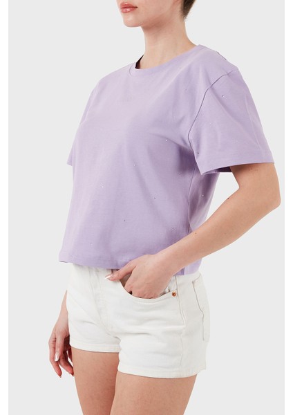 Primula Taşlı Logolu Pamuklu Boxy Fit Bisiklet Yaka T Shirt V5GI00I3Z14 Bayan T Shirt V5GI00 I3Z14 G4I5