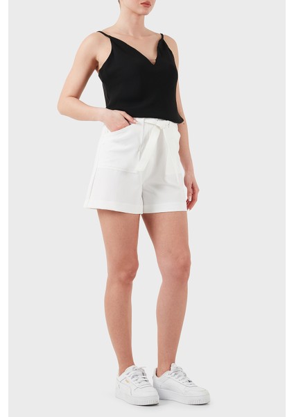 New Valentina Streç Relaxed Fit Yüksek Bel Cepli Mini Short W5GD0IWH9Y2 Bayan Short W5GD0I WH9Y2 A00K