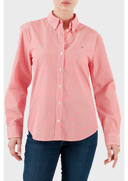 Çizgili Pamuk Regular Fit Düğmeli Yaka Gömlek Bayan Gömlek DW0DW20290 0d4