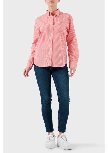 Çizgili Pamuk Regular Fit Düğmeli Yaka Gömlek Bayan Gömlek DW0DW20290 0d4 fırsatları