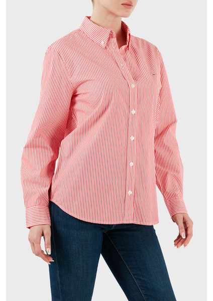 Çizgili Pamuk Regular Fit Düğmeli Yaka Gömlek Bayan Gömlek DW0DW20290 0d4 indirimleri