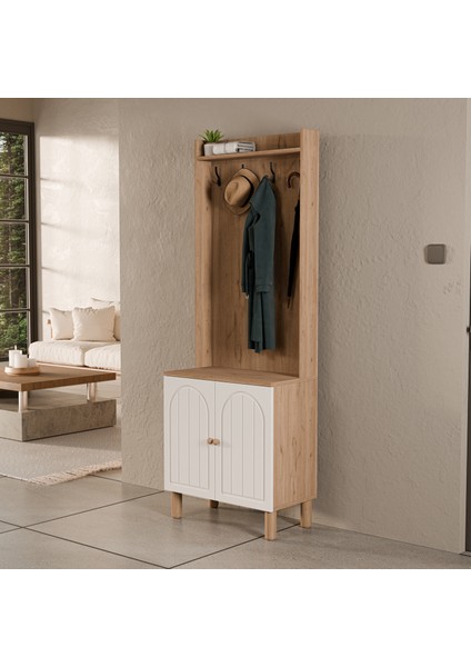 5072 Rapsody 2 Kapaklı (Membran) 4 Askılı Bohem Portmanto Sepet-Beyaz