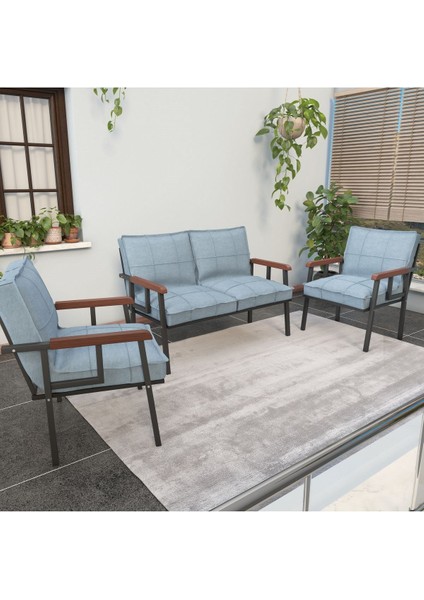 Modern Serisi Balkon, Bahçe, Cafe - Metal Kanepe Koltuk Takımı - 2+1+1 - Turkuaz