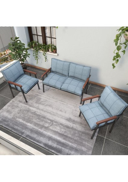 Modern Serisi Balkon, Bahçe, Cafe - Metal Kanepe Koltuk Takımı - 2+1+1 - Turkuaz fiyatları