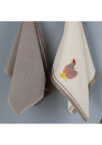 Pamuk Mutfak Havlusu Chicken 2'li Krem-Bej 40 x 60 cm