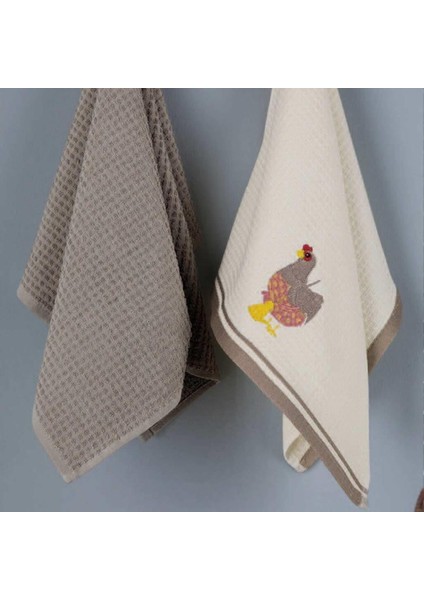 Pamuk Mutfak Havlusu Chicken 2'li Krem-Bej 40 x 60 cm