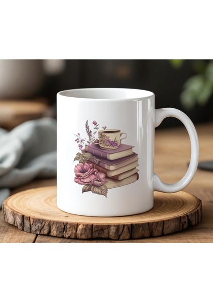 Kitap Tasarımlı Beyaz Seramik Baskılı Kupa Bardak 330 ml