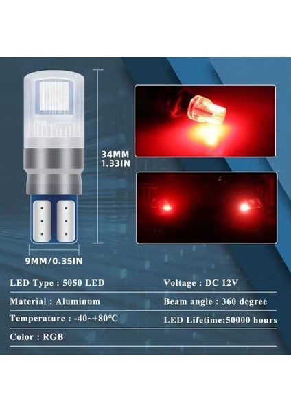 Araç Çakar Lamba Rgb LED Ampul Kumandalı Çakarlı Park Ampulü