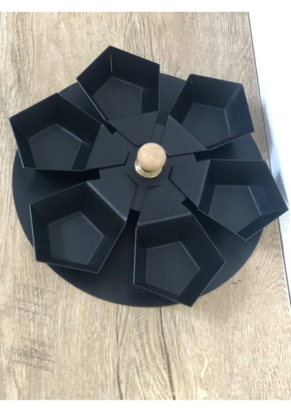 Luxury Siyah Ahşap Tabanlı 6 Parça Metal Çerezlik 1 Adet