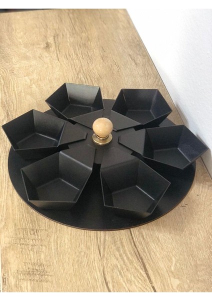Luxury Siyah Ahşap Tabanlı 6 Parça Metal Çerezlik 1 Adet