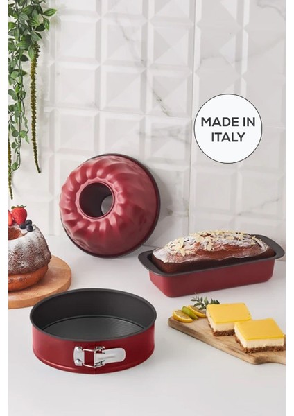 Luxury Multichef Mito Red 3 Parça Karbon Çelik Kek Kalıbı Seti 1 Adet