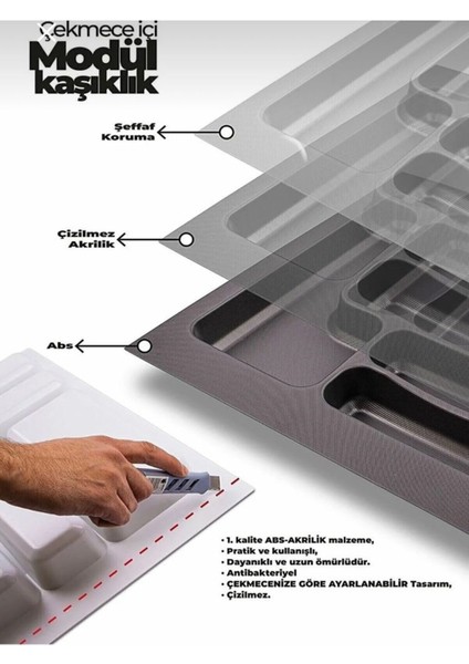 Luxury 85/49 cm Çekmece Içi Kaşıklık (Gri) 80/40 cm Kadar Kesilebilir.ücretsiz Kesim 1 Adet fiyatları