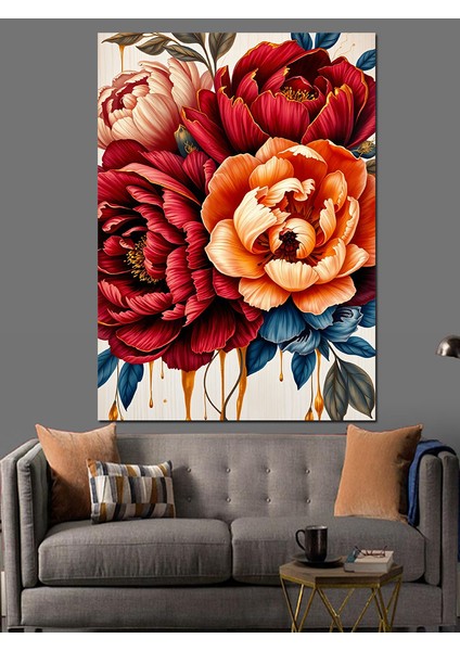 Renkli Çiçek Buketi Dekoratif Kanvas - Mdf Ahşap Tablo