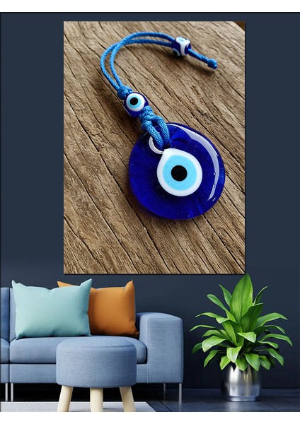 Nazar Boncuğu ve Koruma Simgesi Dekoratif Kanvas - Mdf Ahşap Tablo