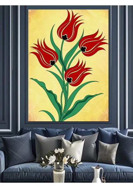 Kırmızı Laleler ve Minimalist Sanat Dekoratif Kanvas - Mdf Ahşap Tablo fiyatları