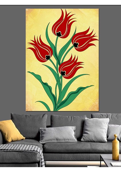 Kırmızı Laleler ve Minimalist Sanat Dekoratif Kanvas - Mdf Ahşap Tablo modelleri