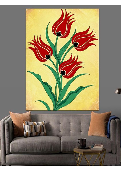 Kırmızı Laleler ve Minimalist Sanat Dekoratif Kanvas - Mdf Ahşap Tablo fırsatları