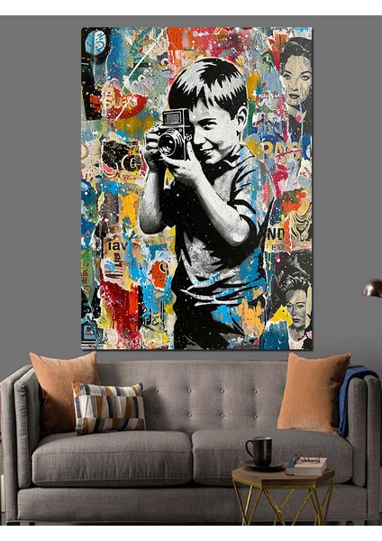 Fotoğraf Çeken Çocuk ve Sanat Dekoratif Kanvas - Mdf Ahşap Tablo