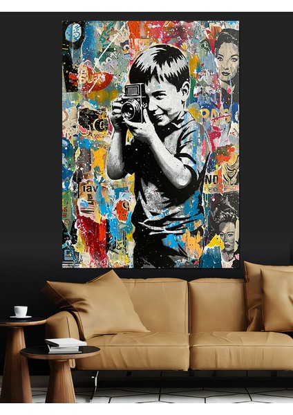 Fotoğraf Çeken Çocuk ve Sanat Dekoratif Kanvas - Mdf Ahşap Tablo