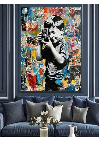 Fotoğraf Çeken Çocuk ve Sanat Dekoratif Kanvas - Mdf Ahşap Tablo