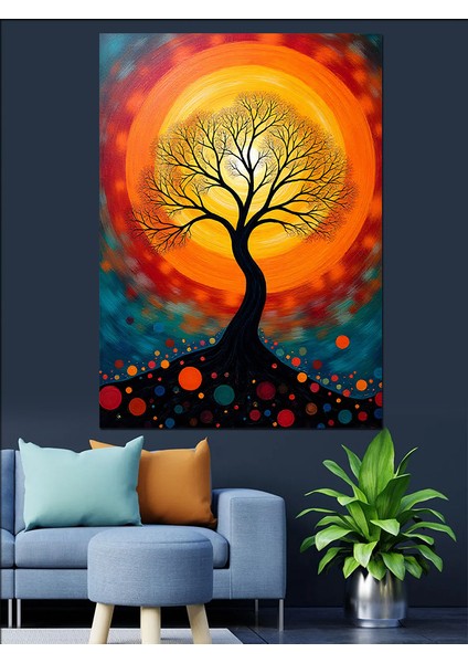 Turuncu Güneş Ağacı Dekoratif Kanvas - Mdf Ahşap Tablo fiyatları