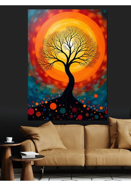 Turuncu Güneş Ağacı Dekoratif Kanvas - Mdf Ahşap Tablo modelleri