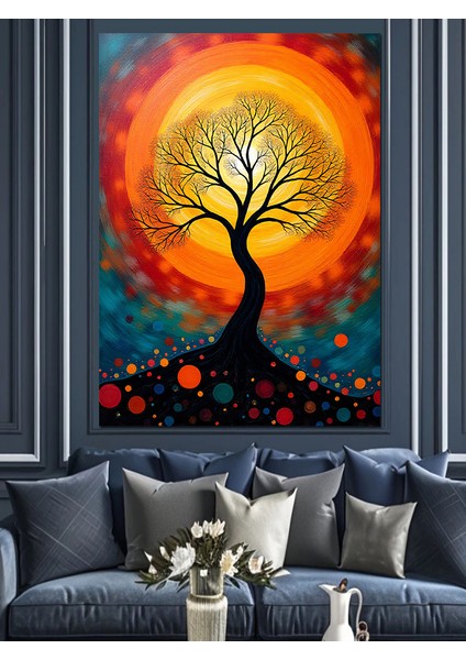 Turuncu Güneş Ağacı Dekoratif Kanvas - Mdf Ahşap Tablo fırsatları