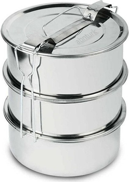 Luxury 2,2 Lt Paslanmaz Çelik 3lü Sefer Tası 2-3 Kişilik Yemek Taşıma Kabı 750ML Isıtılabilir 3 Kap 15X18CM 1 Adet
