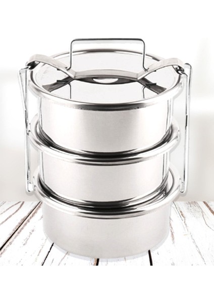 Luxury 2,2 Lt Paslanmaz Çelik 3lü Sefer Tası 2-3 Kişilik Yemek Taşıma Kabı 750ML Isıtılabilir 3 Kap 15X18CM 1 Adet