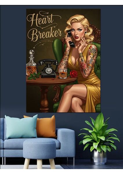 Heartbreaker ve Retro Stil Dekoratif Kanvas - Mdf Ahşap Tablo fiyatları