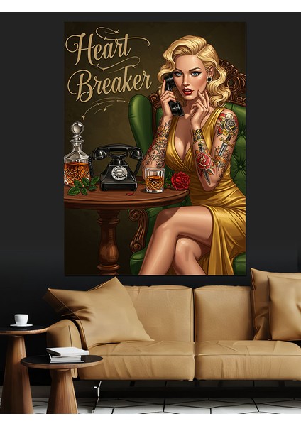 Heartbreaker ve Retro Stil Dekoratif Kanvas - Mdf Ahşap Tablo modelleri