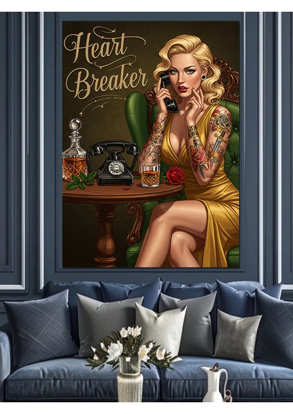 Heartbreaker ve Retro Stil Dekoratif Kanvas - Mdf Ahşap Tablo fırsatları