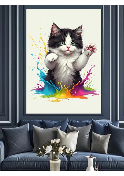 Neşeli Renkli Kedi Dekoratif Kanvas - Mdf Ahşap Tablo modelleri