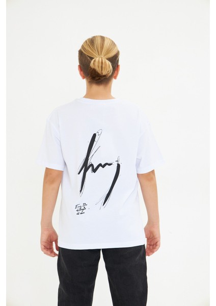 Arka Baskılı %100 Pamuk Unisex Oversize Siyah Çocuk Tişört