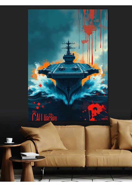 Savaş Gemisi ve Deniz Dekoratif Kanvas - Mdf Ahşap Tablo
